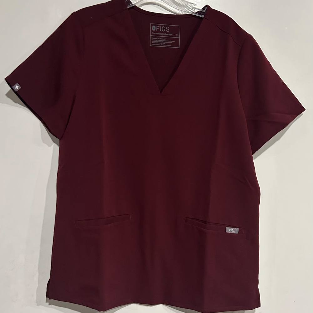Figs Deep Red V-Neck Scrub Top
